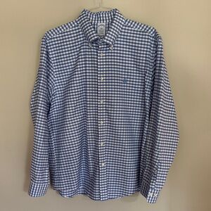 Stretch Cotton Non-Iron Oxford Polo Button Down Collar, Blue Check Shirt
